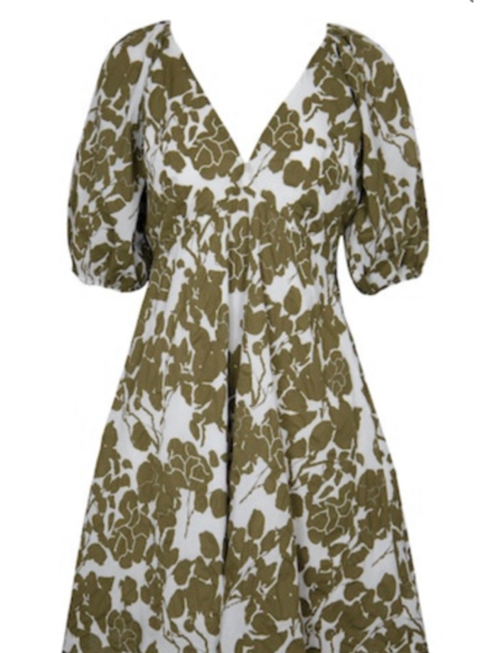 Lucy Paris Olive Azalea Floral V-Neck Puff Sleeve Mini Dress with Pockets